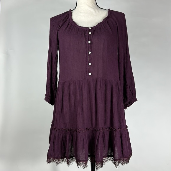 Aerie deep purple Boho 3/4 sleeve lace bottom dress - size XS - Picture 1 of 5